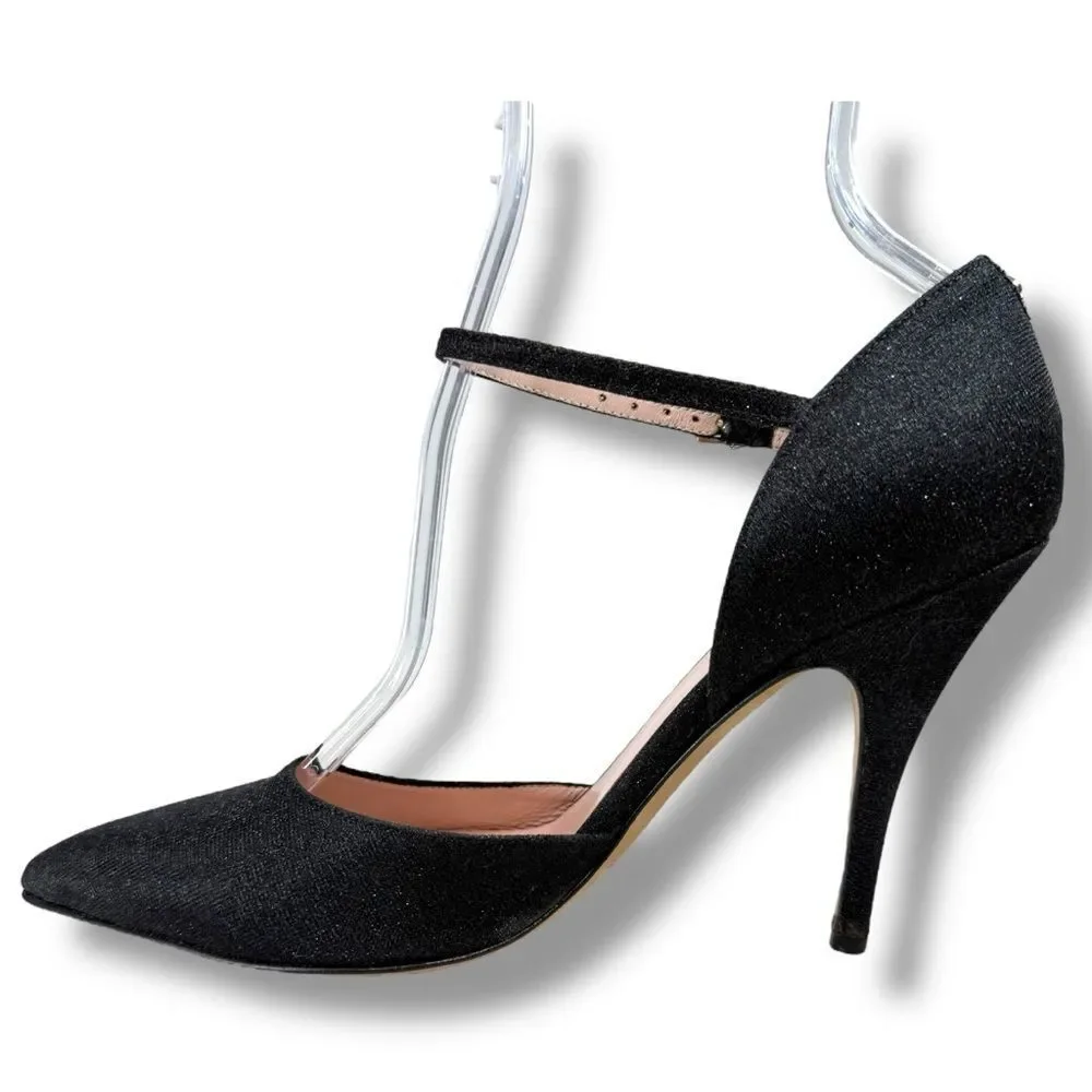 Kate Spade Black Shimmer Womens Pointed Toe D'Orsay Pumps Ankle Strap Heels Sz 7